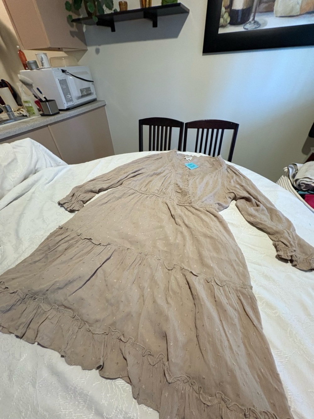 Light Taupe Ruffled V-Neck Peasant Midi - Women - Picture 4 of 5
